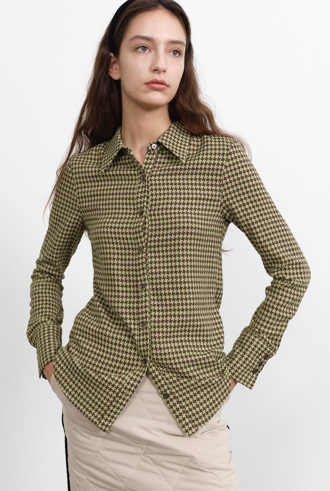 R HOUND TOOTH CHECK SHIRT_BROWN